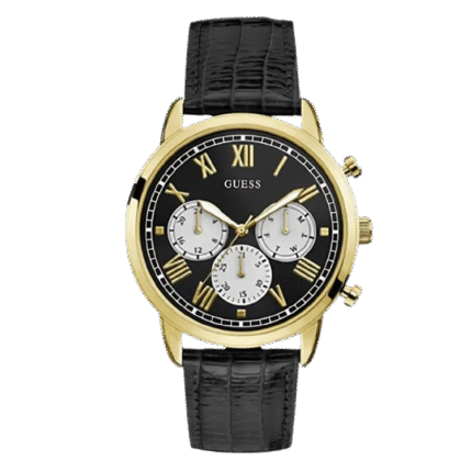 w1261g3 guess hendrix black leather strap black dial chronograph quartz watch